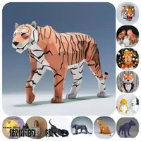 在飛比找蝦皮購物優惠-3D立體紙模型 老虎 豹子 紙模型 家居壁掛牆飾 動物模型 