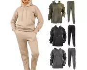 Women Cross Detail Embroidered Pull Over Hooded Jogging Fleece Ladies Tracksuit