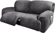 Extra Wide Loveseat Recliner Cover, Extra Wide 75'' - 100'', Recliner 2 Seater Sofa Covers, Reclining Loveseat Cover, 6-Piece Velvet Stretch Couch Covers with Side Pocket, Thick Soft Washable