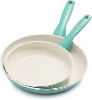 GreenPan Rio Healthy Ceramic Nonstick 8" and 10" Frying Pan Skillet Set, PFAS-Free, Dishwasher Safe, Turquoise
