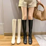 Block-Heel Zip Short Boots / Tall Boots Short Boots - Off-White - 37