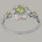 Solid 14k White Gold Natural Peridot & Opal Womens Ring - Sizes 4 to 12