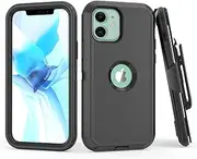 TASHHAR Heavy Duty Hard Shockproof Armor Protector for iPhone 12 & 12 Pro - Case with Belt Clip Holster (Black)
