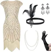 [BABEYOND] 1920s Flapper Dresses Set 20s Great Gatsby Dress 1920s Fringed Dress with Accessories Set