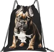 JEJEA Long Ears French Bulldog Print Drawstring Backpack Waterproof Back Bag Cinch Bags Swim Gym Travel Bag For Men Women, White, One Size