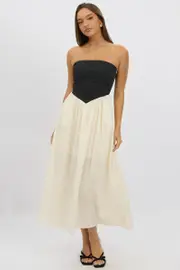 Beige Strapless Maxi Dress Colour Block - Size 16XL, Women's Maxi Dress