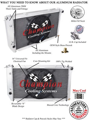 KR Champion 2 Row Radiator 28",16" Fan for 1972 - 1979 Ford Thunderbird V8 Eng (for: Ford)