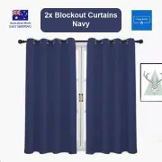 Navy Blockout Curtains Thermal Blackout Drapes with Eyelets - Noise Reducing