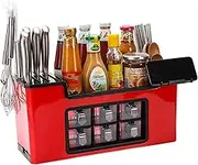 Seasoning Box Set Spice Rack,Multi-Function Storage Organizer with 6 Clear Seasoning Jar Storage Box for Spice Box Flatware Knife (Color : Red, Size : 16.6x5.9x8.2inch)