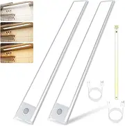 2Packs（20CM） Closet Lights Under Cabinet Magnetic Motion Sensor Wireless USB Rechargeable 68-LED 3 Color Dimmable Magnet Touch Light Bar for Wardrobe, Cabinet, Kitchen Stairs Hallway Camping