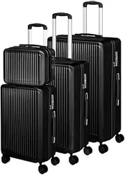 [Slimbridge] 4pcs Luggage Set 14"+20"+24"+28" Suitcase Trolley, Travel Carry On Packing Luggage with Built-in Lock, Hard Shell Wheels Spinner Luggages Suitcases, Black