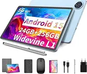 YLEEBG Android 15 Tablet 11 Inch 2-in-1 with Keyboard 24GB RAM + 256GB ROM (1TB Expandable) Octa-Core, 8000mAh, Dual-Band WiFi 13MP + 5MP Dual Camera Includes Keyboard Case, Mouse & Pen (Silver)