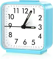 AMIR Analog Alarm Clock, Silent Non Ticking Small Clock, Travel Alarm Clock with Snooze & Light, Ascending Beep Sounds, Battery Operated Loud Alarm Clock for Bedroon, Bedside, Desk (Blue)