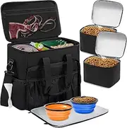 LASUK Dog Travel Bag, Airline Approved Tote Organizer, Travel Dog Backpack with Multi-Function Pockets for Dog Stuff & Pet Supplies Travel Essentials，Black with Bowl(BLUE&ORANGE)