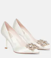 [Roger Vivier] Roger Vivier RV Bouquet 85 embellished satin pumps AU 4 white