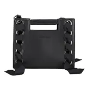 Ribbon Square Bag PU Leather Single Shoulder Bag Ladies Handbag Messenger Bag (Black)