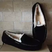 UGG Ansley Black Suede Sheepskin Warm Moccasins Slippers Shoes Size US 10 Women