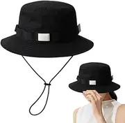 [Generic] Sun Bucket Hat | Foldable Outdoor Sun Hat with Chin Strap | Clothing Accessories for Head Circumference 21.26-23.23 Inches Retro Headgear for Camping Golf Hiking Travel Outdoor Vacation Black