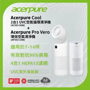 【acerpure】Acerpure Cool 二合一UVC空氣循環清淨機+Acerpure Pro Vero環保清淨機