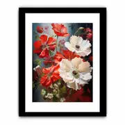 Red White Flower Framed print Art Poster