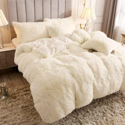 ~ NEW! ULTRA SOFT PLUSH LUX IVORY WHITE FAUX FUR LUSH LUXURY CHIC COMFORTER SET