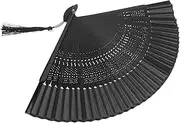 Luxshiny Black Folding Fan Vintage Dance Rave Fans Handheld Folding Hand Fan Hand Held Fans Folding Fan China Wedding Handheld for Adornment Foldable Fan Black Fan Folded Flannel