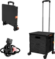 Foldable Shopping Trolley Box on Wheels with lid, Wear-Resistant, 360° Rotation
