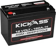 KickAss 12V 120 AH AGM Deep Cycle Battery Rechargeable for Solar, 4x4, Marine, Camping, and Off Grid Applications - Includes Convenient Handle