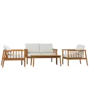 Hewson Contemporary 4pc Cushioned Eucalyptus Patio Chat Set