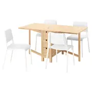 NORDEN / TEODORES table and 4 chairs, birch/white, 26/89/152 cm