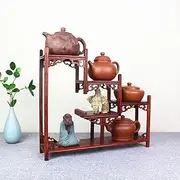 Woodcarving Crafts Small Antique Shelf Multi-Treasure Shelf Purple Clay Pot Rack Plaything Ornaments Shelf Base,A