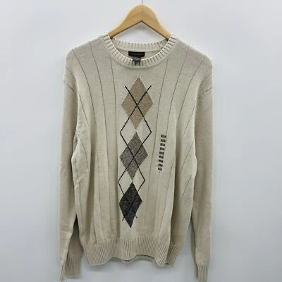 Dockers Mens Size Medium Argyle Diamond Print Crew Neck Sweater in Beige $60