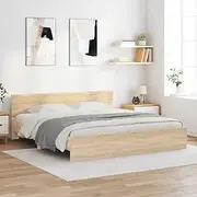 vidaXL Sonoma Oak Super King Bed Frame 180x200 cm with Headboard - Modern Engineered Wood Double Bed for Bedroom Comfort