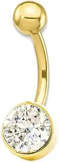 [Monde Petit] Mondepetit 18 Carat Yellow Gold Belly Bar Round Zirconia 6 mm Shiny Gift Box, Yellow Gold