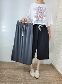 在飛比找Yahoo!奇摩拍賣優惠-正韓korea韓國空運2F33黑色綁帶鬆緊腰圍寬鬆褲裙 現貨