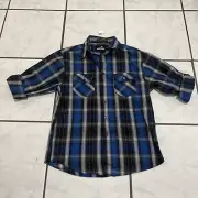 Airwalk Button Up DRESS SHIRT BLUE PLAID 14-16 NEW