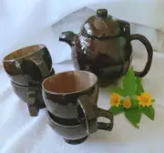 Coconut Shell Tea Pot Set Handmade Natural Traditional Eco Friendly Tea Pot NEW