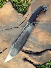 16" HANDMADE FORGED ACID WASH BLADE HUNTS BOWIE KNIFE