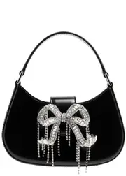 Self-portrait Crescent Bow Embellished Leather top Handle bag - Black ONE SIZE