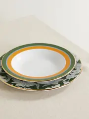[La DoubleJ] La DoubleJ - Libellula Gold-plated Porcelain Soup And Dinner Plate Set - Green - One size One size Green