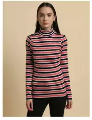 Brave Soul Women's Long Sleeve Turtle Neck Top in Red Stripe Size S