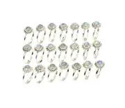 WHOLESALE 21PC 925 SOLID STERLING SILVER WHITE RAINBOW MOONSTONE RING LOT K992