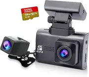 Elinz 4K 2K Dual Dash Cam WiFi GPS Car Dashboard Camera Recorder WDR Night Vision HUD Charger, 140° Wide Angle, Novatek 96675, Super Capacitor 128GB SD Card