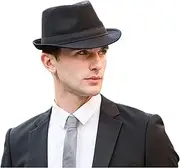 [Dinghaole] Panama hat for Men, Elegant Fedora Trilby Hat,Trilby hat for Men, Short Brim Jazz Cap ，Vintage Style Gentleman Jazz Hat ，Black Fedora hat Men，Winter Bowler Hat ，Gangster hat, black, One size