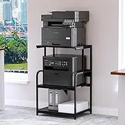 Arbuxzuy Printer Stand with Storage Shelf,3 Tier Printer Cart with Wheels,Mobile Printer Table for Home Office,Stands for Printer Heat Press Scanner Fax,Industrial Style (Black)