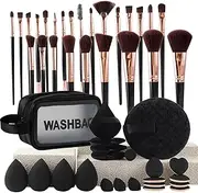Makeup Brush Kit - 47 Pack Complete Makeup Brush Set,Powder Puff, Black Women Cosmetic Tools, Portable Face Make up Blenders for Birthdays