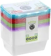 Lemon & Lime Reusable Rectangle Containers with Coloured Lids, 750 ml Capacity (Pack of 20)