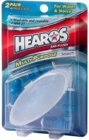 Hearos NRR27 Silicone Ear Plugs Multi-Purpose Washable and Reusable 2 Pair