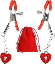2 Pcs Red Nipple Clips Pendant Nipple Clamps Adjustable Non Piercing Pressure Breast Clamp Clip Toy Body Clamp For Women Men