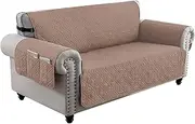 LIWEGHT Sofa Covers Waterproof Couch Cover Non-Slip Quilted Sofa Slipcover for Dogs Furniture Protector Cover for Pets with Adjustable Strap Washable（2 Seater, Light Brown）